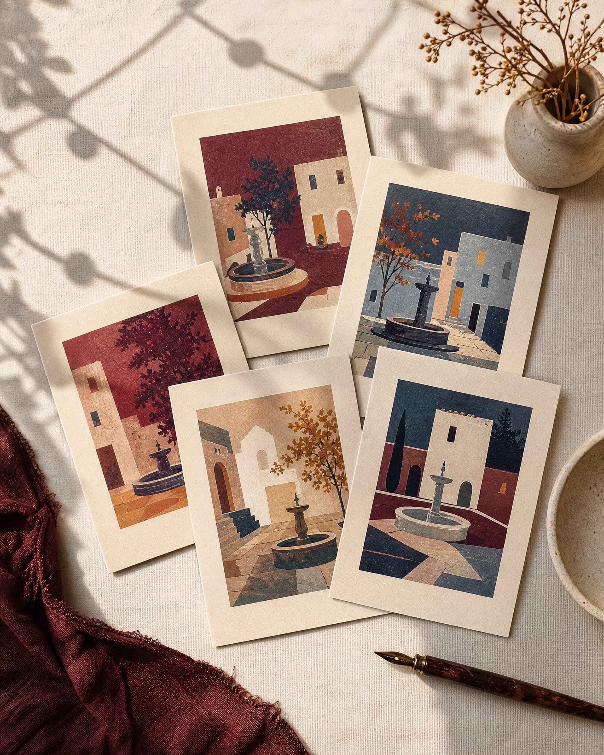 Example product artwork for the fictional Sample product Cobbleton Postcard Set.
