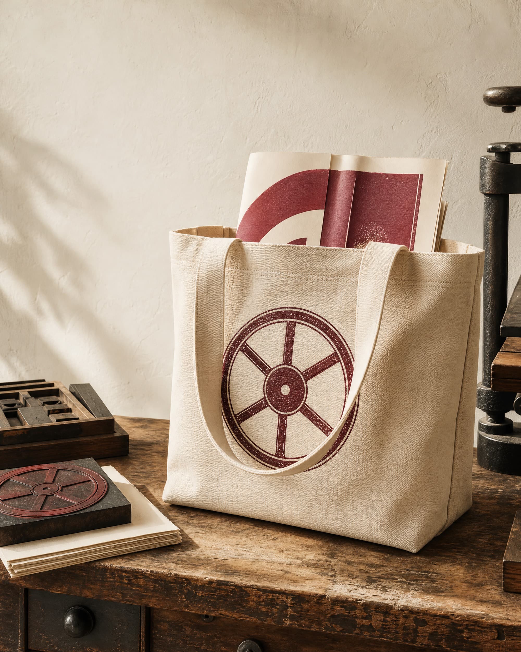 Example product artwork for the fictional Sample product Print & Poetry Tote.
