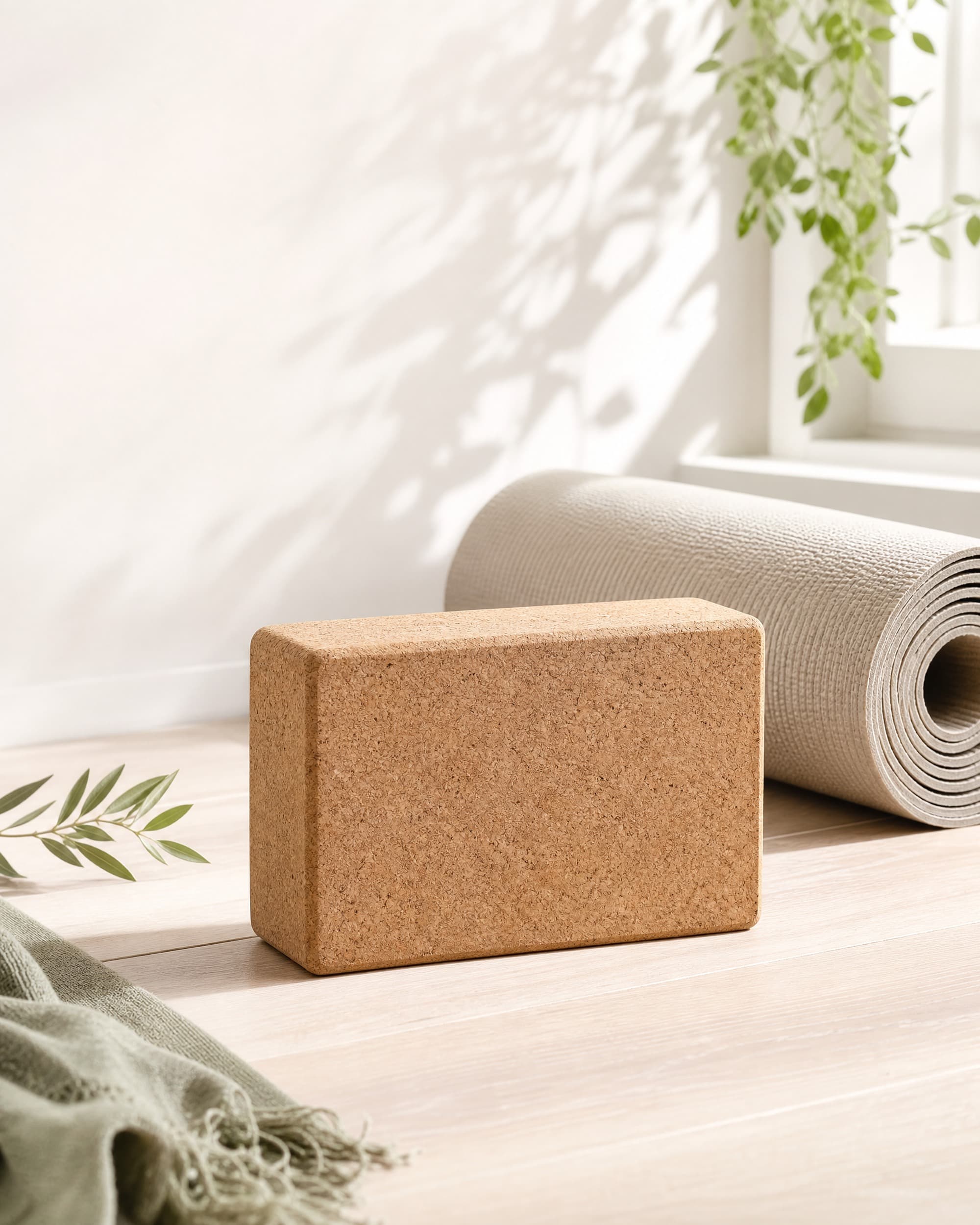 Example product artwork for the fictional Sample product Studio Cork Yoga Block.