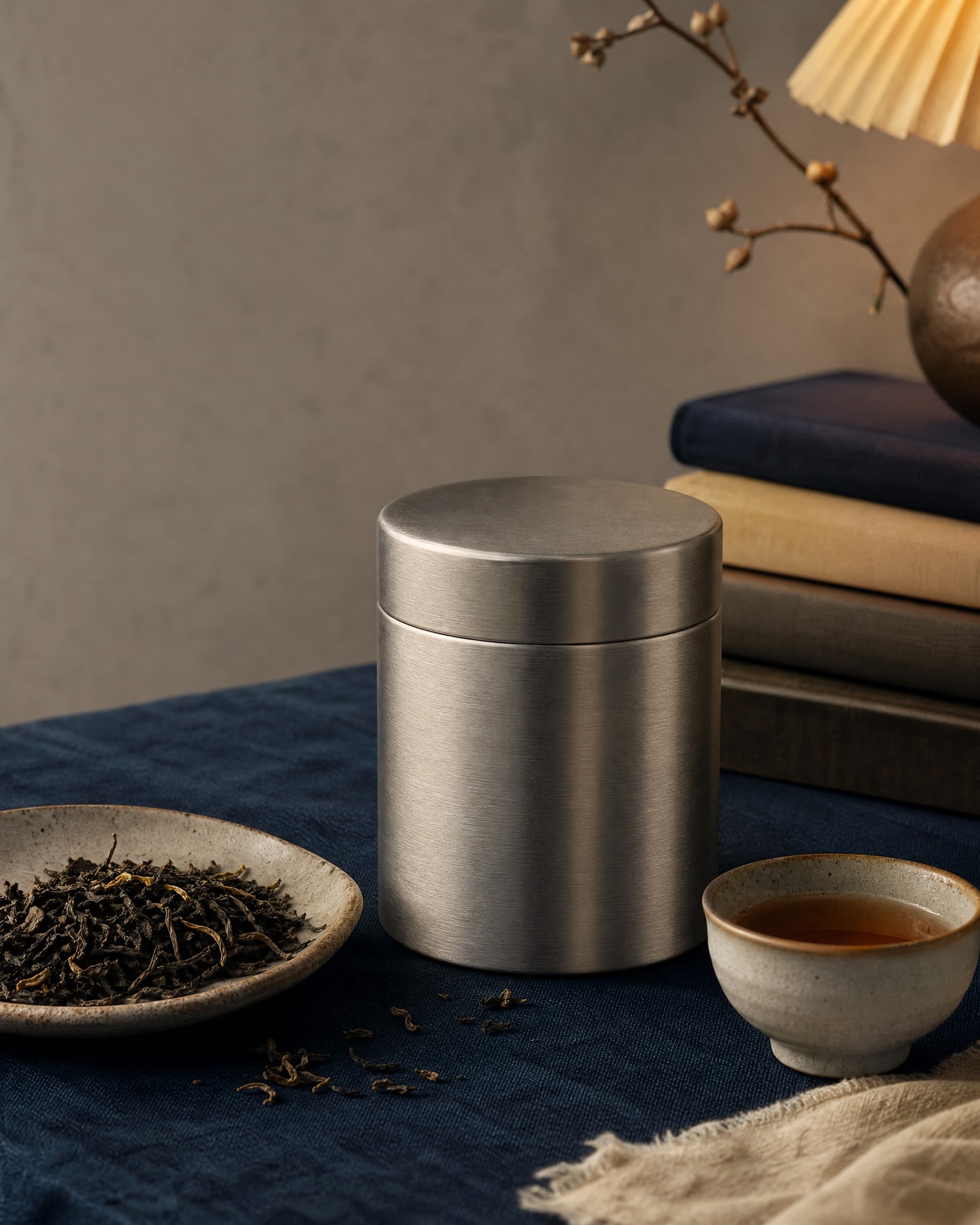 Example product artwork for the fictional Sample product Study Break Tea Tin.