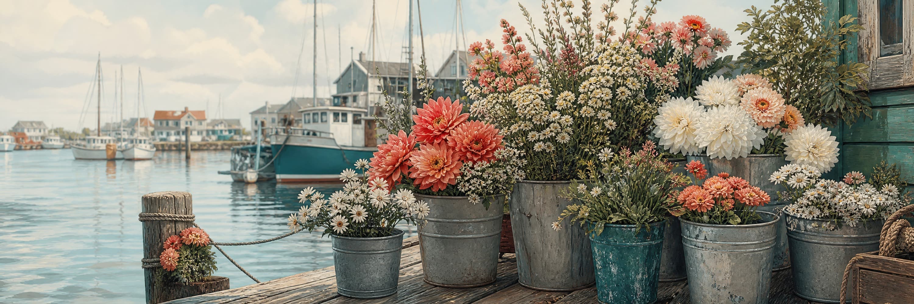 Illustrated fictional Sample profile setting for Portside Harbor Flowers.