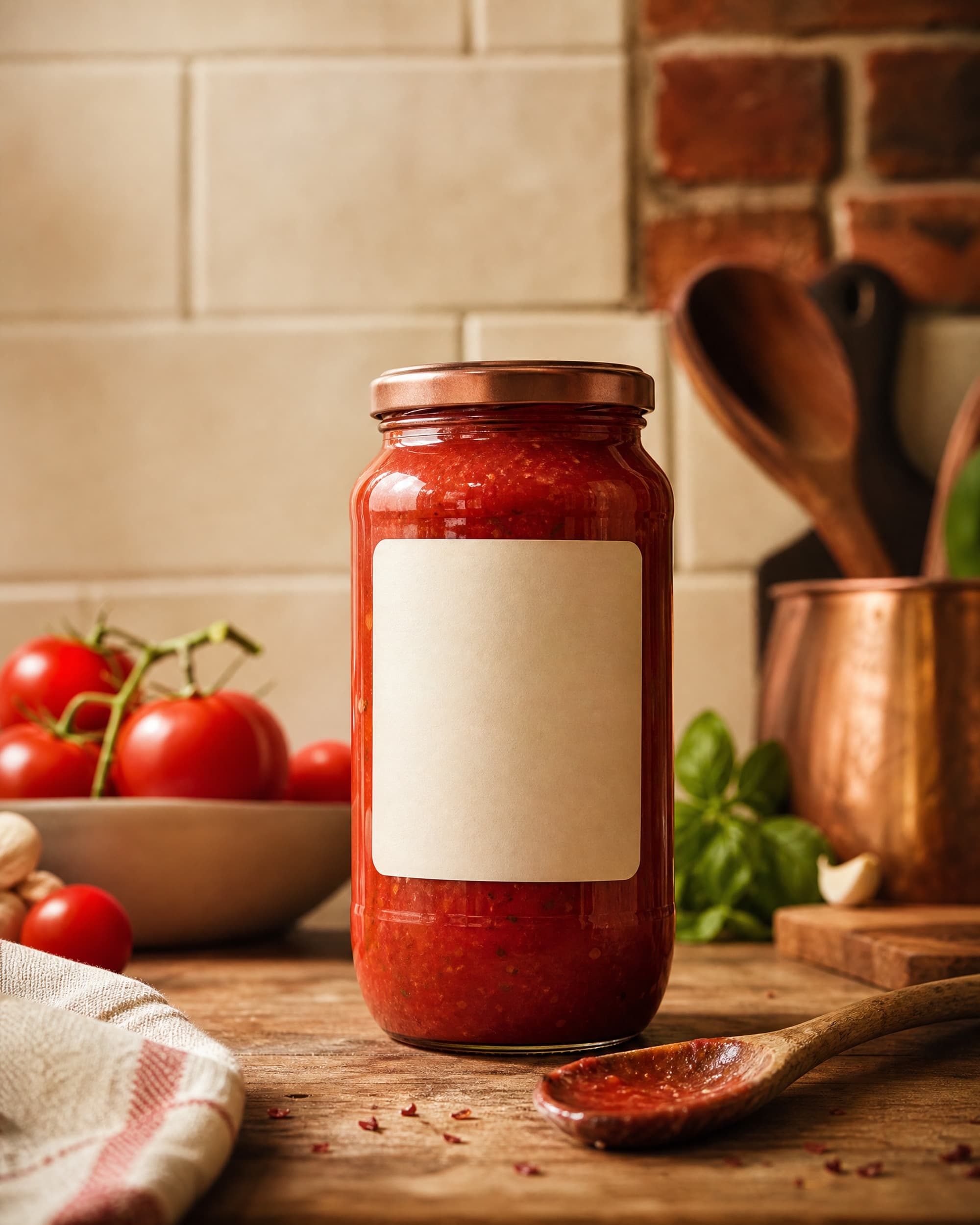 Example product artwork for the fictional Sample product Sunday Sauce Jar.