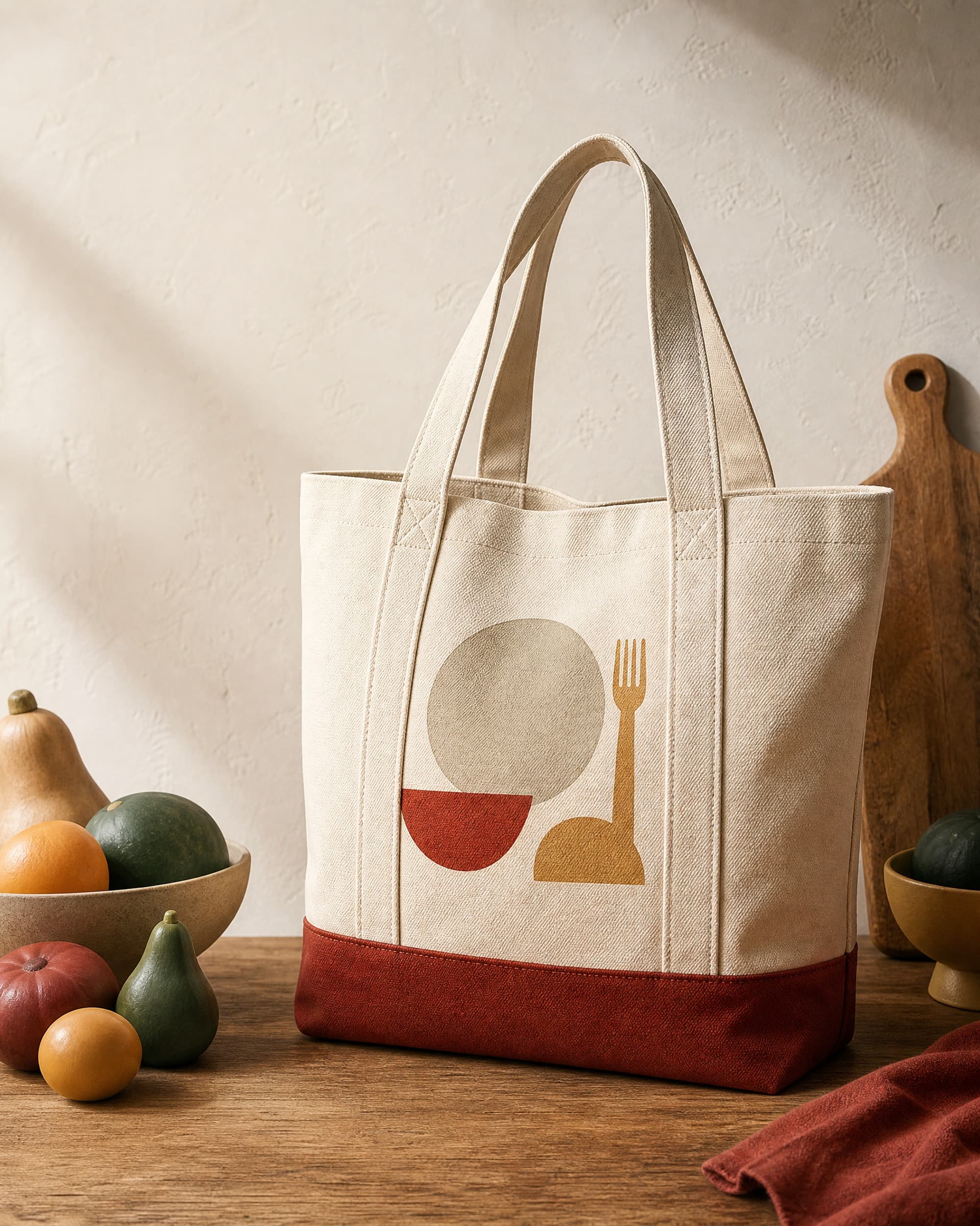 Example product artwork for the fictional Sample product Kitchen Market Tote.