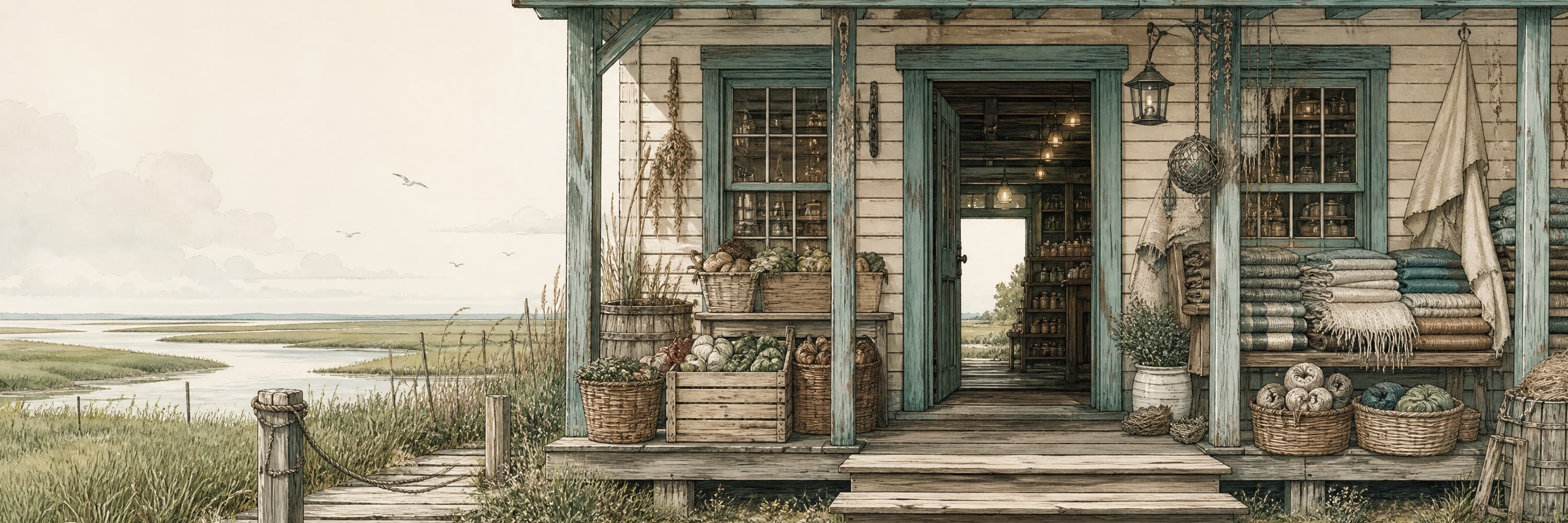 Illustrated fictional Sample profile setting for Saltmarsh Provisions.