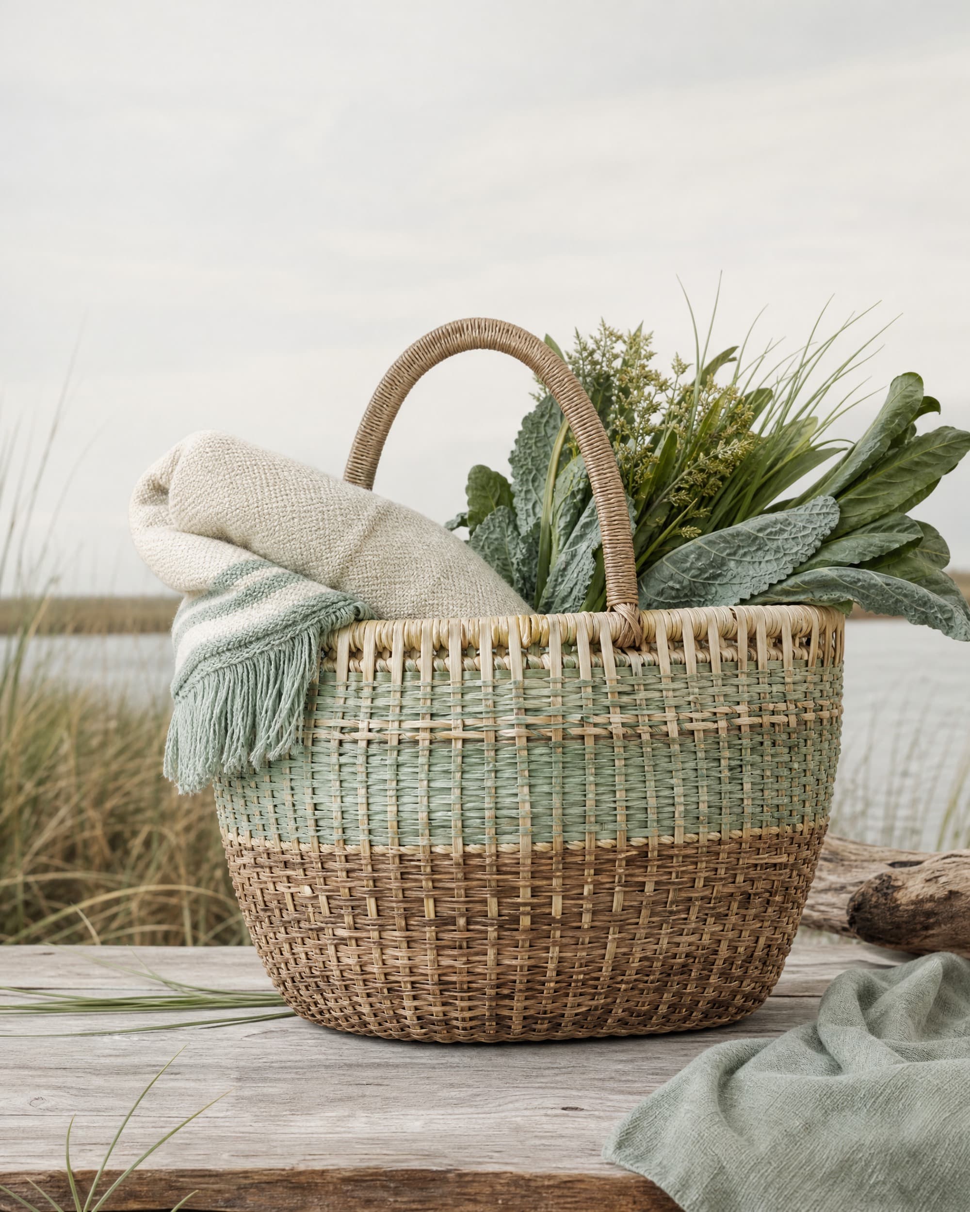 Example product artwork for the fictional Sample product Marsh Reed Market Basket.