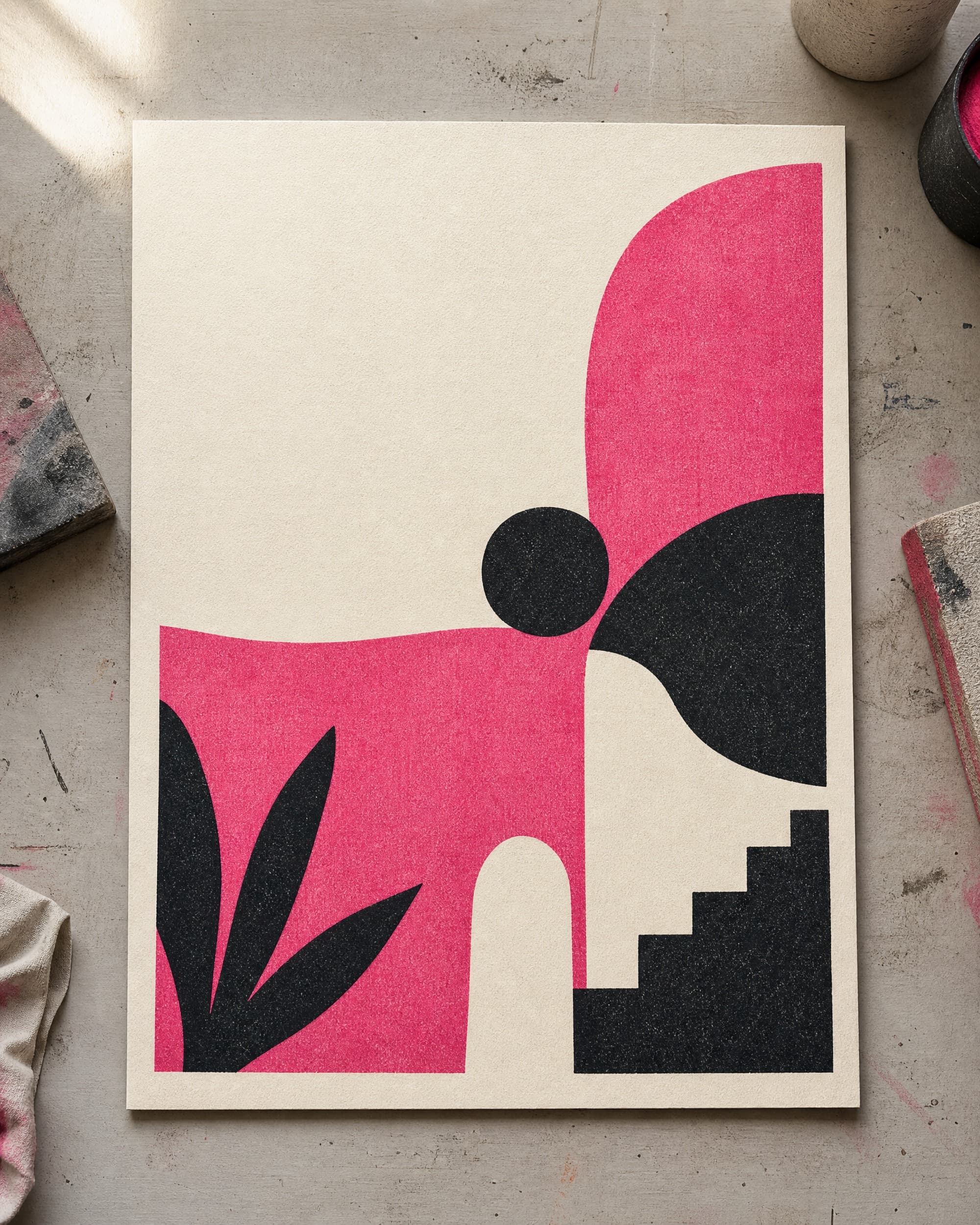 Example product artwork for the fictional Sample product Hollow Ridge Risograph Print.