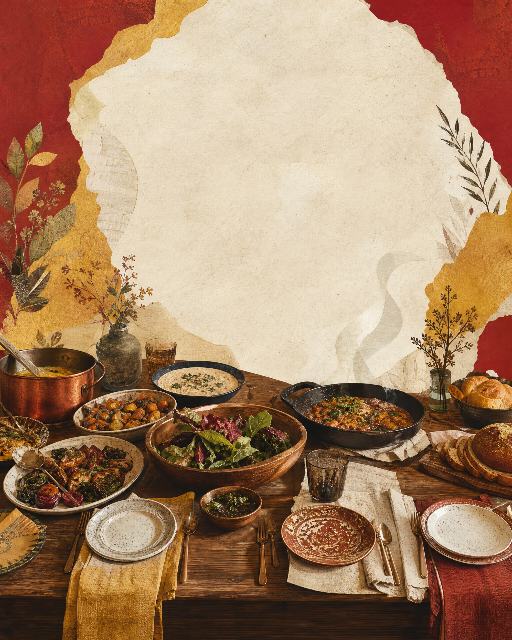 Illustrated flyer artwork for the fictional Sample event Fenwick Family Kitchen Community Dinner.